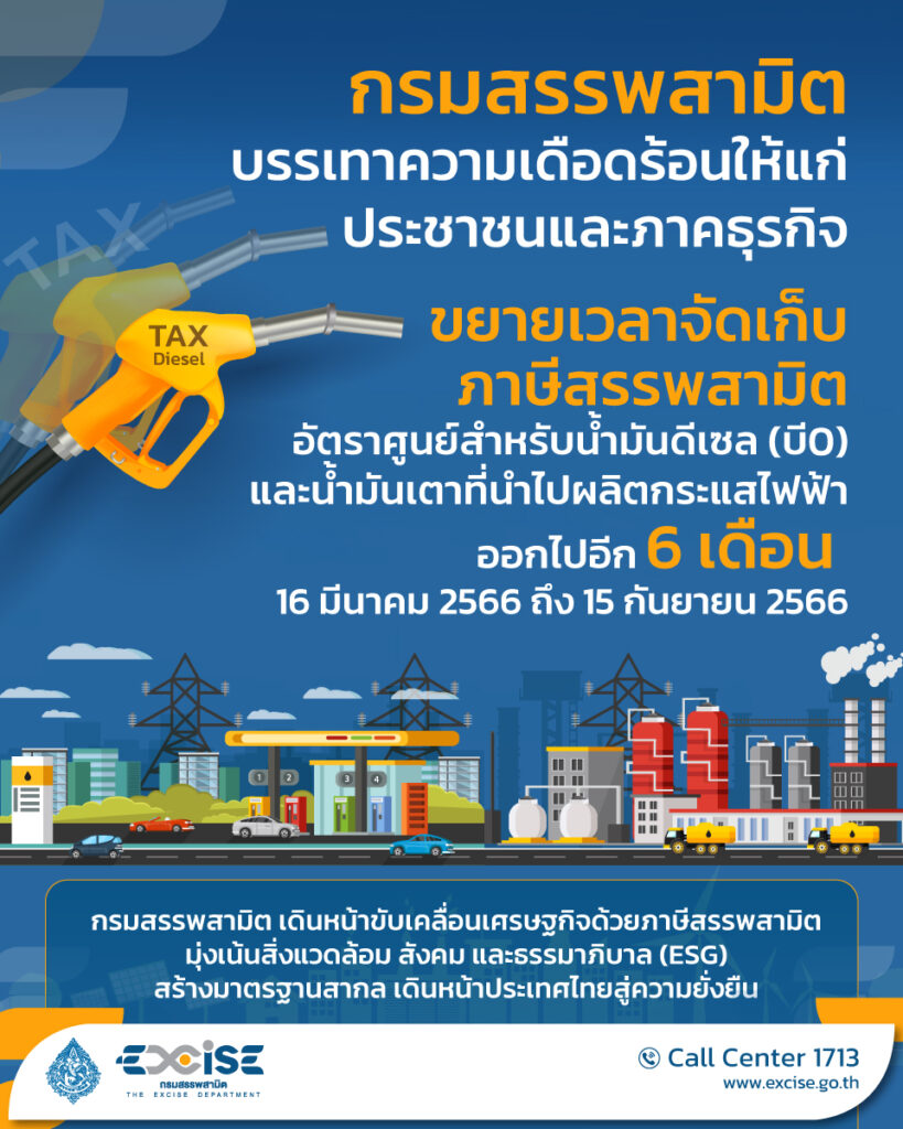 ครม.ไฟเขียว! ขยายเวลาจัดเก็บภาษี สรรพสามิต น้ำมันดีเซล และ น้ำมันเตาไปอีก 6 เดือน