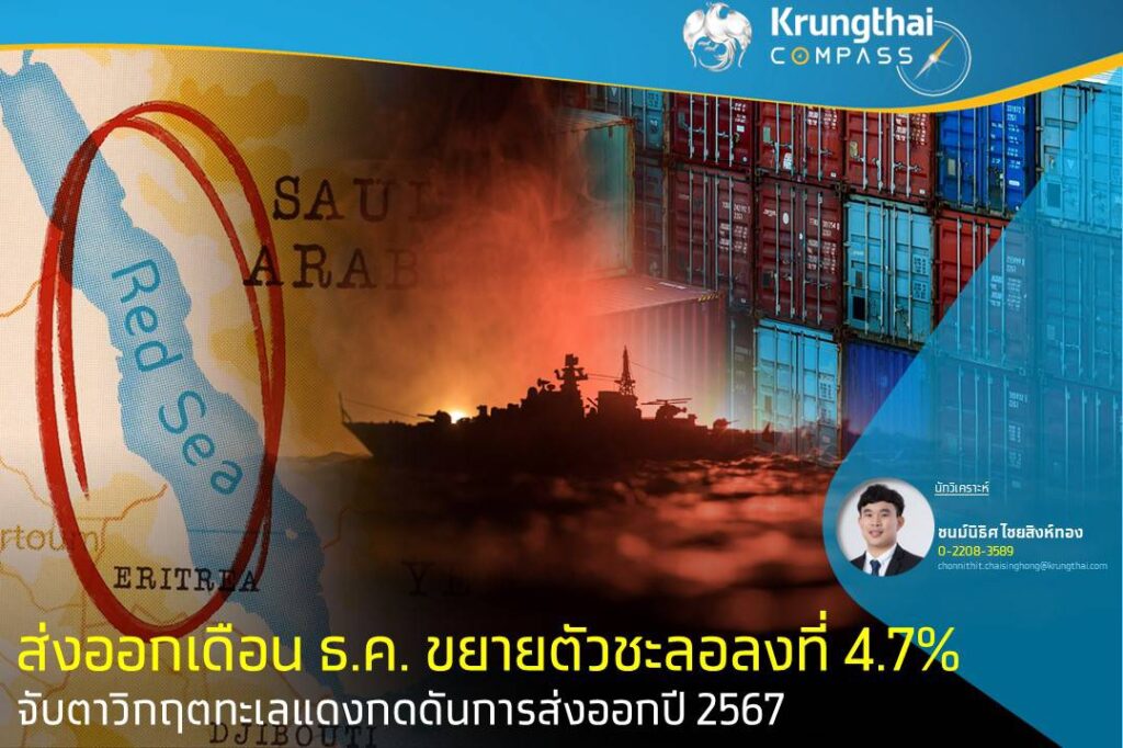 ส่งออกเดือนธ.ค. ขยายตัวชะลอลงที่ 4.7% จับตาวิกฤตทะเลแดงกดดันการส่งออกปี ’67