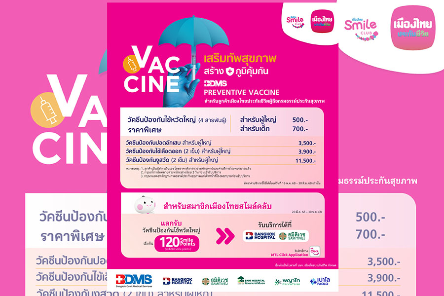 เมืองไทยฯ จัด ‘Special Point วัคซีนป้องกันไข้หวัดใหญ่’ แก่สมาชิกเมืองไทยสไมล์คลับ