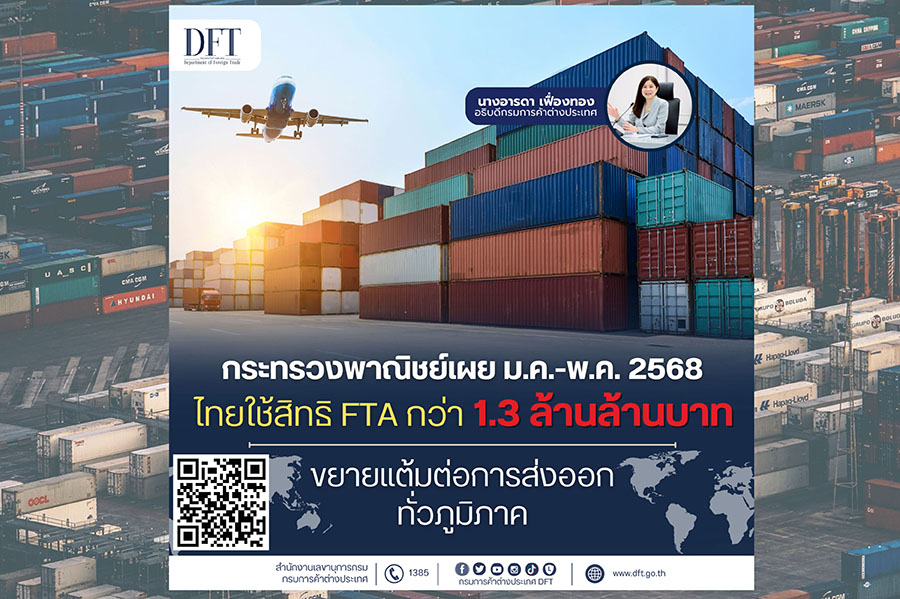 ‘พาณิชย์’ เผย! 6 ด.แรกปีนี้ พบไทยใช้สิทธิ FTA กว่า 1.3 ลลบ. ขยายแต้มต่อการส่งออกทั่วภูมิภาค